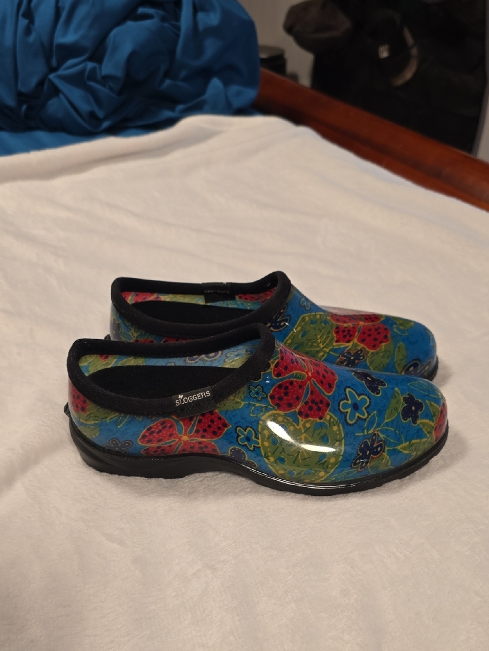 Sloggers Blue And Red Floral Print Slip-On Clogs Size 8 Waterproof